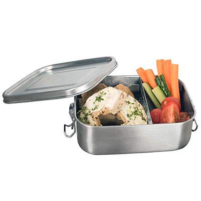Lunchbox aus Edelstahl mit Trennfach und Silikondichtung