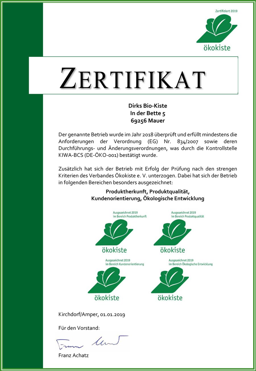 Ă–kokisten Zertifizierung 2019