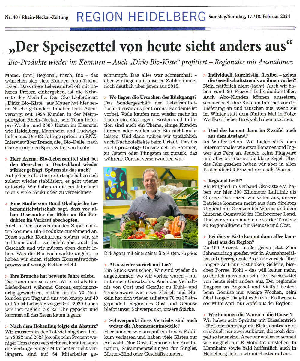 Interview in der Rhein-Neckar-Zeitung mit Dirk Agena